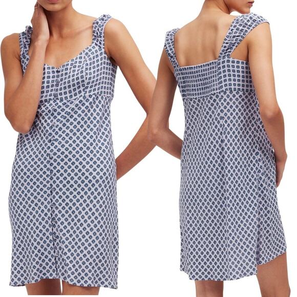 NWT Madewell Cap-Sleeve Button-Front Mini Dress in Geometric Print - Picture 2 of 6